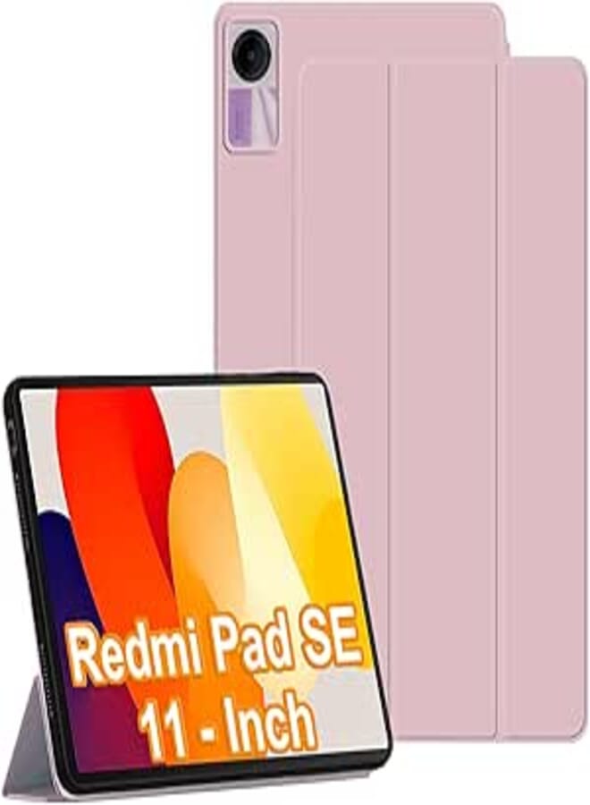Case Compatible with Xiaomi Redmi Pad SE 11 Inch (2023) Tablet Slim Tri-fold Stand Soft TPU Back Shell Auto Wake/Sleep Anti-Drop Cover, Pink